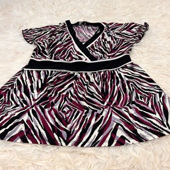 Ab studio Womens Vintage Y2K Jersey Knit Purple Zebra Print Stretch Blouse Med - Picture 7 of 10